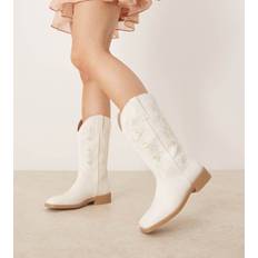 High Boots Glamorous Wide Fit Embroidered Western Knee Boots - Neutral
