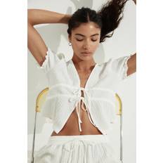Blusen H&M Gecrinkeltes Top zum Binden - Weiß