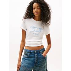Clothing Tommy Jeans Embroidered Swirly Logo T-Shirt - White Baby Blue