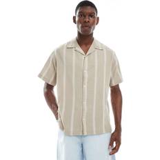 Jack & Jones Linen Shirts Jack & Jones Premium Linen Mix Stripe Shirt Cream White