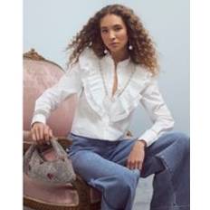 River Island Women Shirts River Island Diamante Embellished Ruffle Shirt - White