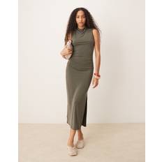 Mango Midiklänningar Mango Draped Neck Modal Dress Dam Maxiklänningar - Beige/Khaki