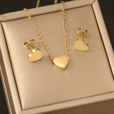 18k Jewellery Sets Temu Stainless Pendant Necklace Earrings Set 18k Golden Plated Hypoallergenic Necklace Earrings Set - Minimalist