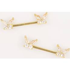 Gold Piercings Lovisa Gold Plated Surgical Steel Cubic Zirconia Nipple Bars 2-Pack - Gold