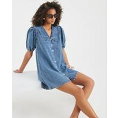 River Island Denim Short Sleeve Collared Shirt Dress - Blue
