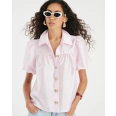 River Island Women Shirts River Island Button Detail Short Puff Sleeve Shirt - Pink