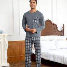 Herr - Polyester Pyjamasar Temu Men's Casual Pajama Set Long Sleeve Round Neck T-shirt - Spring