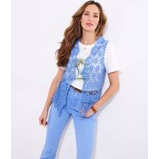 Brown - Women Vests Joe Browns Summer Blues Crochet Waistcoat Lightweight Open Knit - Blue