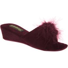 Synthetic Slippers Sleepers Rosette Boa Mule Slippers - Burgundy
