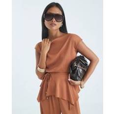 River Island Petite Orange Sleeveless Plisse Peplum Top - Orange