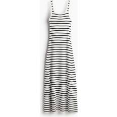 Long Dresses - White H&M Ladies Flared Skirt Rib Knit Dress - White