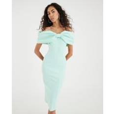 Green - Midi Dresses River Island Bow Bardot Midi Dress - Green