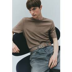 H&M Slim Fit Ribbed T-shirt - Dark Beige
