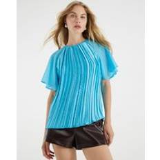 Pleats T-shirts River Island Womens Blue Short Sleeve Pleated Hybrid T-Shirt
