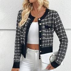 Checkered Cardigans Shein Plaid Pattern Button Front Cardigan Long Sleeve Tops