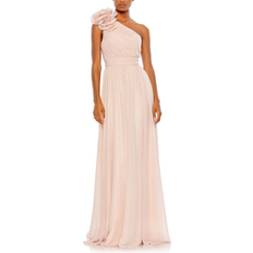 Mac Duggal Polka Dot Ruffled One Shoulder Gown - Porcelain