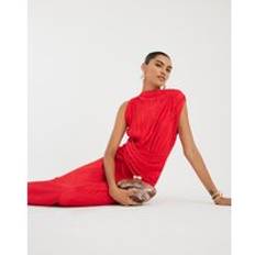 Midi Dresses - Red River Island Womens Red Sleeveless Plisse Wrap Waist Midi Dress