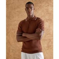 River Island Herr Pikétröjor River Island Rust Slim Fit Ribbed Polo Shirt - Brown