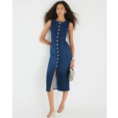 River Island Denim Button Front Midi Dress - Blue