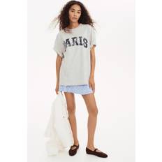 H&M Ladies Oversized Printed T-shirt - Light Grey