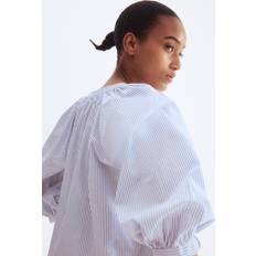 H&M Ladies Striped Balloon Sleeved Poplin Blouse - White/Blue