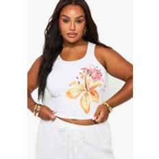 boohoo Plus Floral Vest Top - White