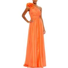 Mac Duggal Polka Dot Ruffled One Shoulder Gown - Tangerine