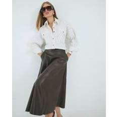 River Island Skirts River Island Faux Leather Midi Skirt - Khaki