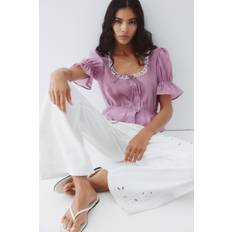 Purple Blouses H&M Ladies Short-sleeved Peplum Blouse - Light Purple