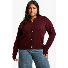 Purple - Women Cardigans boohoo Womens Plus Crew Neck Soft Knit Cardigan - Purple