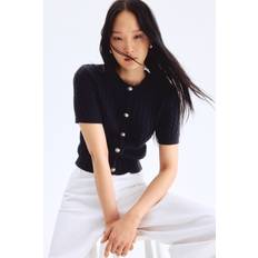 Cotton Cardigans H&M Ladies Cable-Knit Cardigan - Navy Blue