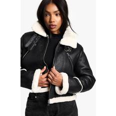 boohoo Womens Cropped Aviator Jacket - Black