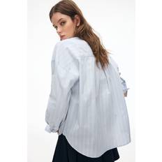 H&M Ladies Striped Oversized Cotton Shirt - Light Blue/Striped