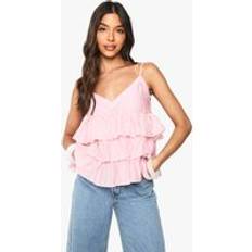 Women Tank Tops boohoo Crinkle Ruffle Layered Cami - Pink