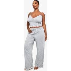 Clothing boohoo Plus Jersey Lace Detail Pj Trouser Set - Grey