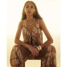 Florals Outerwear River Island Sleeveless Gold Floral Tie Waistcoat - Brown