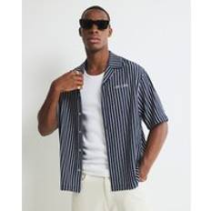 Clothing River Island Navy Regular Fit Textured Stripe Shirt