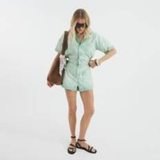 Short Sleeves Jumpsuits & Overalls River Island Womens Green Denim Washed Playsuit