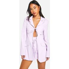 Purple - Women Blazers boohoo Womens Tie Front Detail Fitted Blazer - Purple