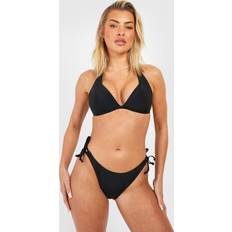 Black - Women Bikini Sets boohoo Push Up Triangle Bikini Top Tie Side Bottoms Set - Black