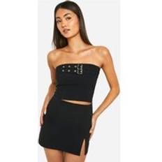Corsés boohoo Bengaline Double Belt Detail Corset - Black