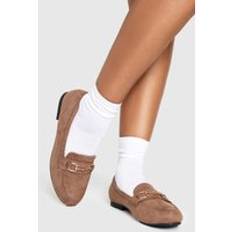 Low Shoes boohoo Faux Suede Hardware Flat Loafers - Beige