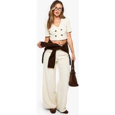 Tapered Trousers & Shorts boohoo Pleat Detail Wide Leg Tailored Trousers - White