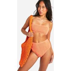 Orange Bikinis boohoo Premium Crinkle Bandeau Tube Bikini Top - Orange