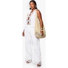 White Suits boohoo Plus Broderie Trim Waistcoat Trouser Co-Ord - White