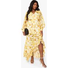 boohoo Plus Floral Ruffle Wrap Maxi Dress - Yellow