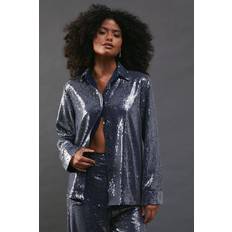 Oversize Shirts Warehouse Womens Sequin Oversized Shirt - Navy