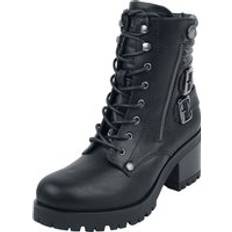 Buckle Lace Boots EMP Black Lace-Up Boots with Buckles and Heel - Black