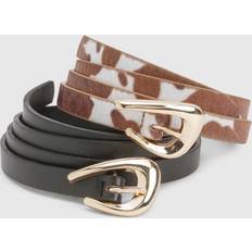 Accessories boohoo Womens Cow Print Skinny Belt 2 Pack - Multi