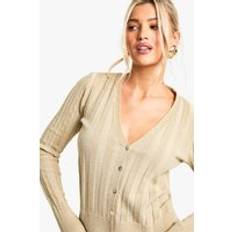 Gold - Women Cardigans boohoo Womens Metallic Gold Thick Rib Knitted Cardigan - Gold